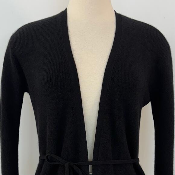 Theory Cashmere Tie Front Cardigan Feather Soft Black Tunic Sweater Size M - Picture 3 of 12